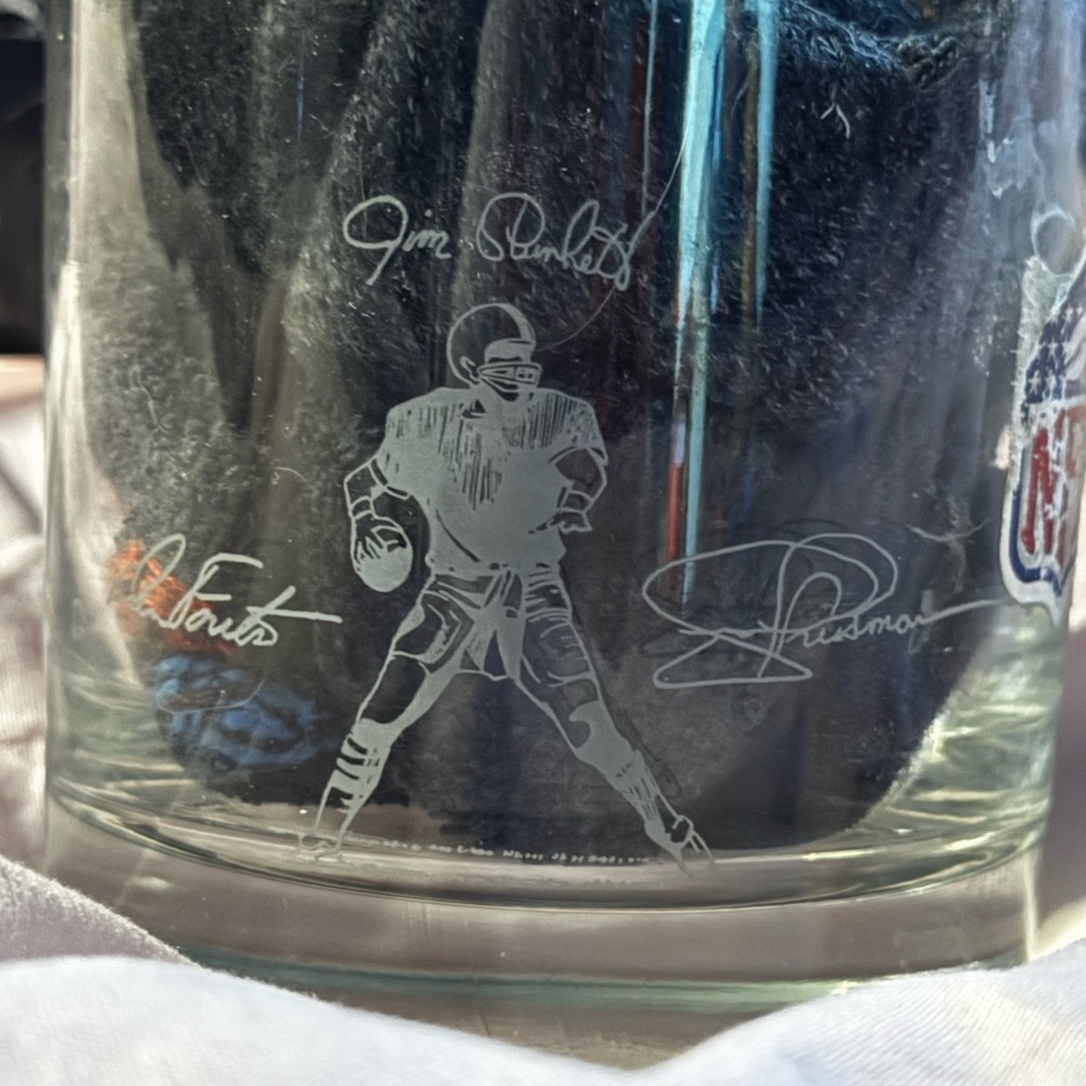 Vintage Football Etched Glass Vase - Clear